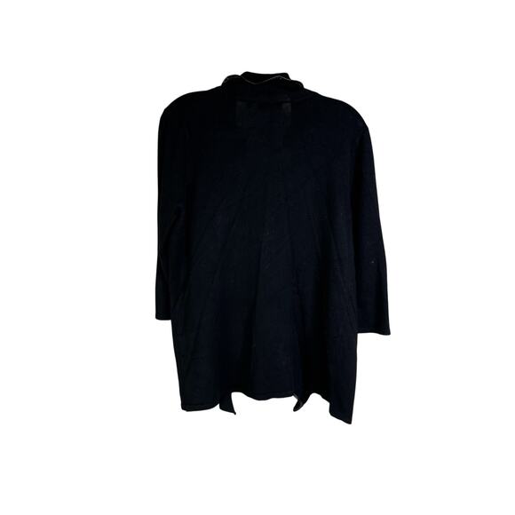Neiman Marcus Cardigan Sweater Women L Black Open Ruffle Front Faux Leather Trim - Picture 3 of 8